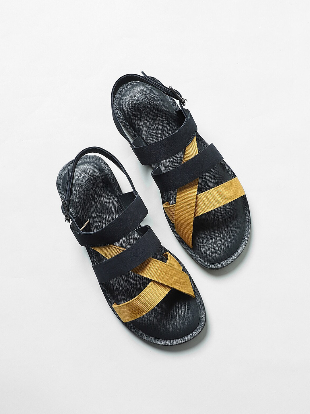 Jack & Jones Men Navy Blue & Mustard Comfort Sandals