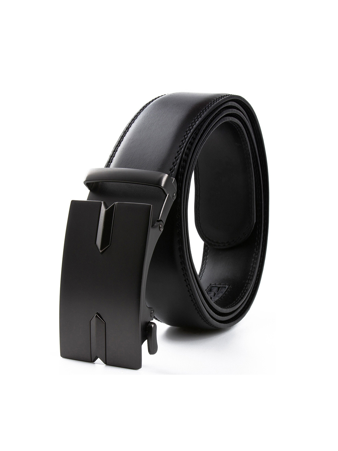 CONTACTS Men Black Leather Auto Lock Buckle Belt