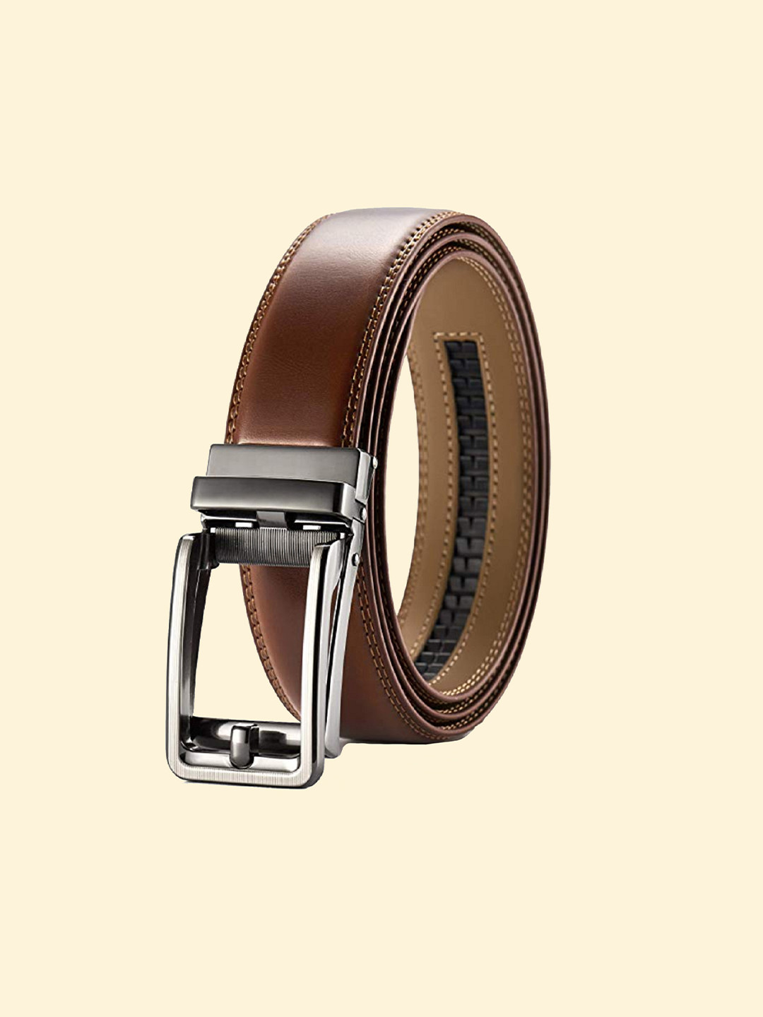 CONTACTS Men Auto Lock Tan Leather Belt
