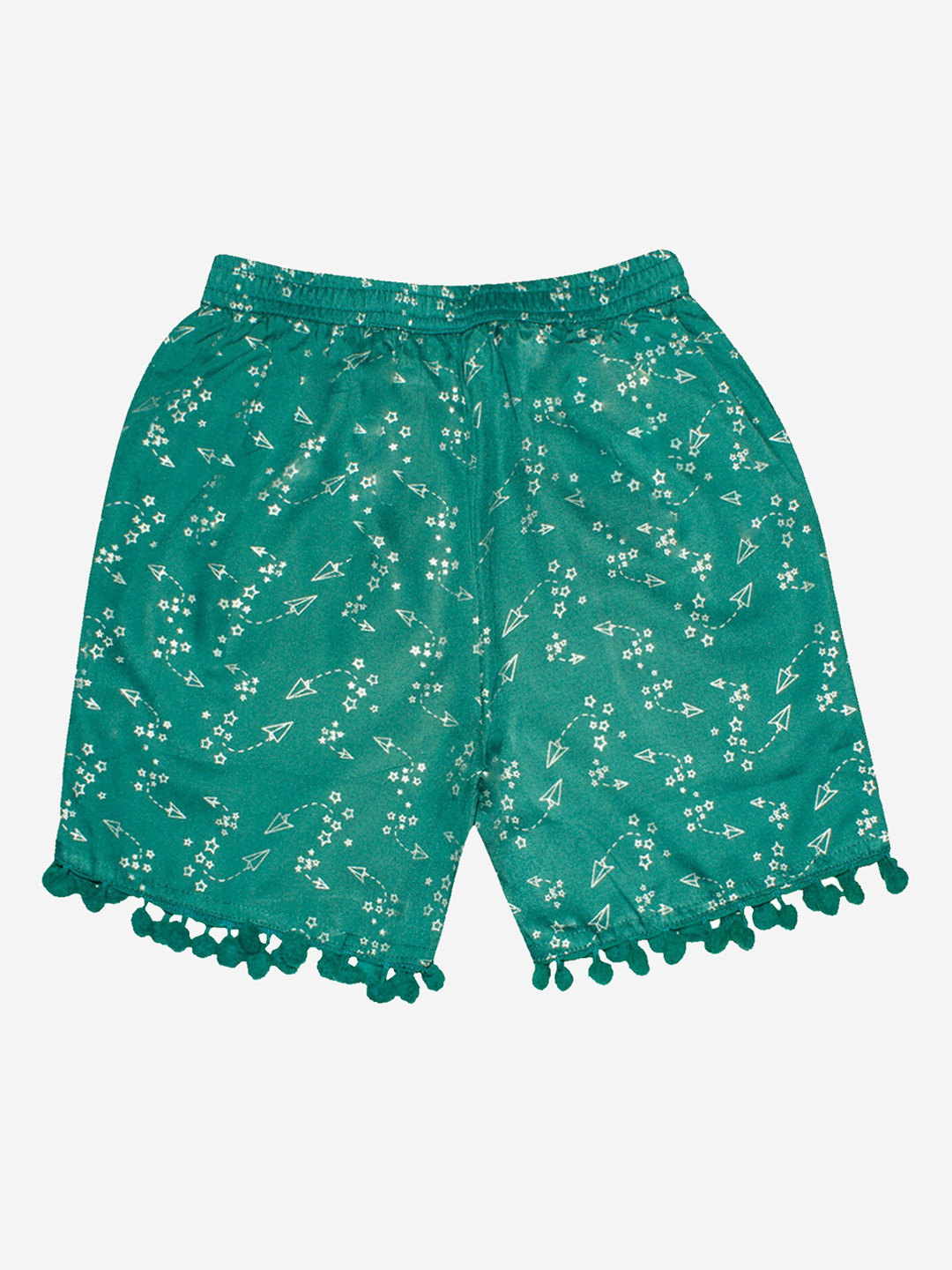 KiddoPanti Girls Green Floral Printed Shorts