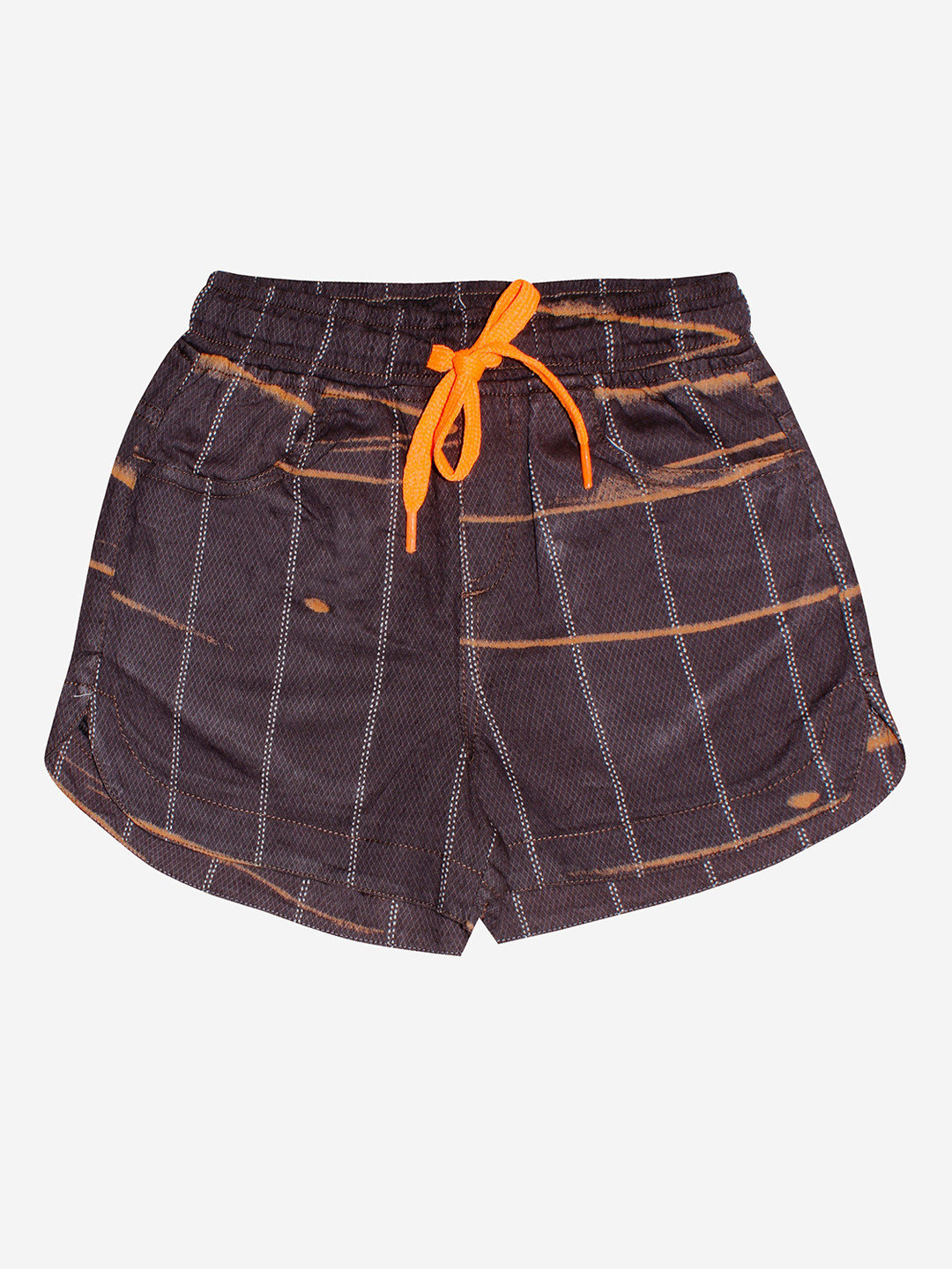 KiddoPanti Girls Brown Checked Shorts