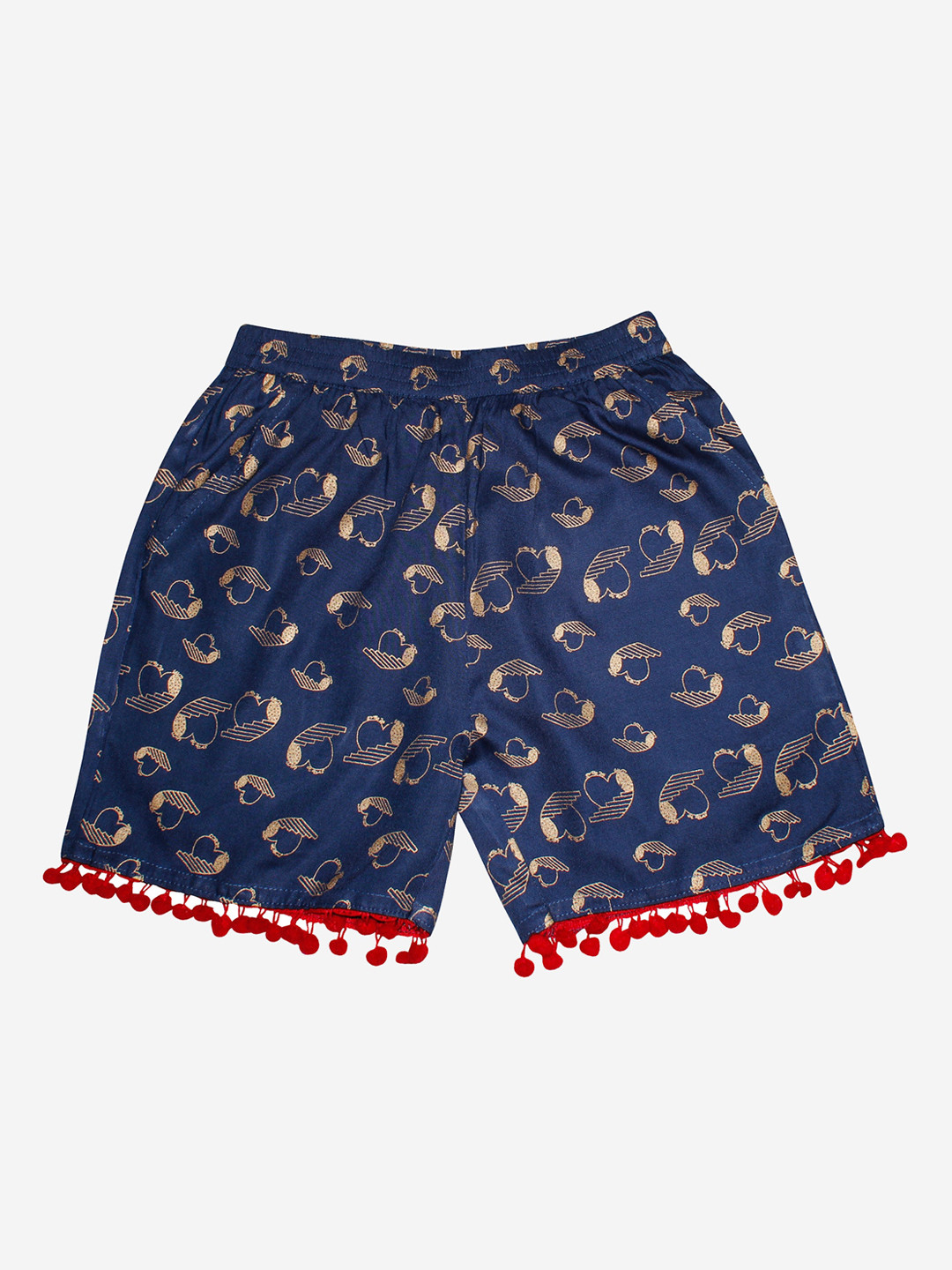 KiddoPanti Girls Navy Blue & Gold-Toned Abstract Printed Shorts