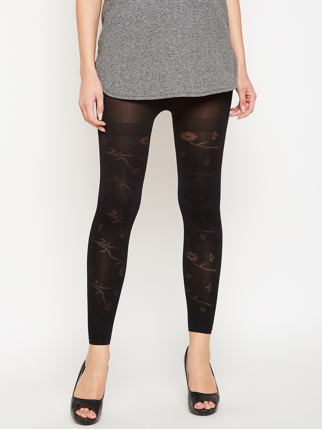 Lebami Women Black Self-Design Stockings