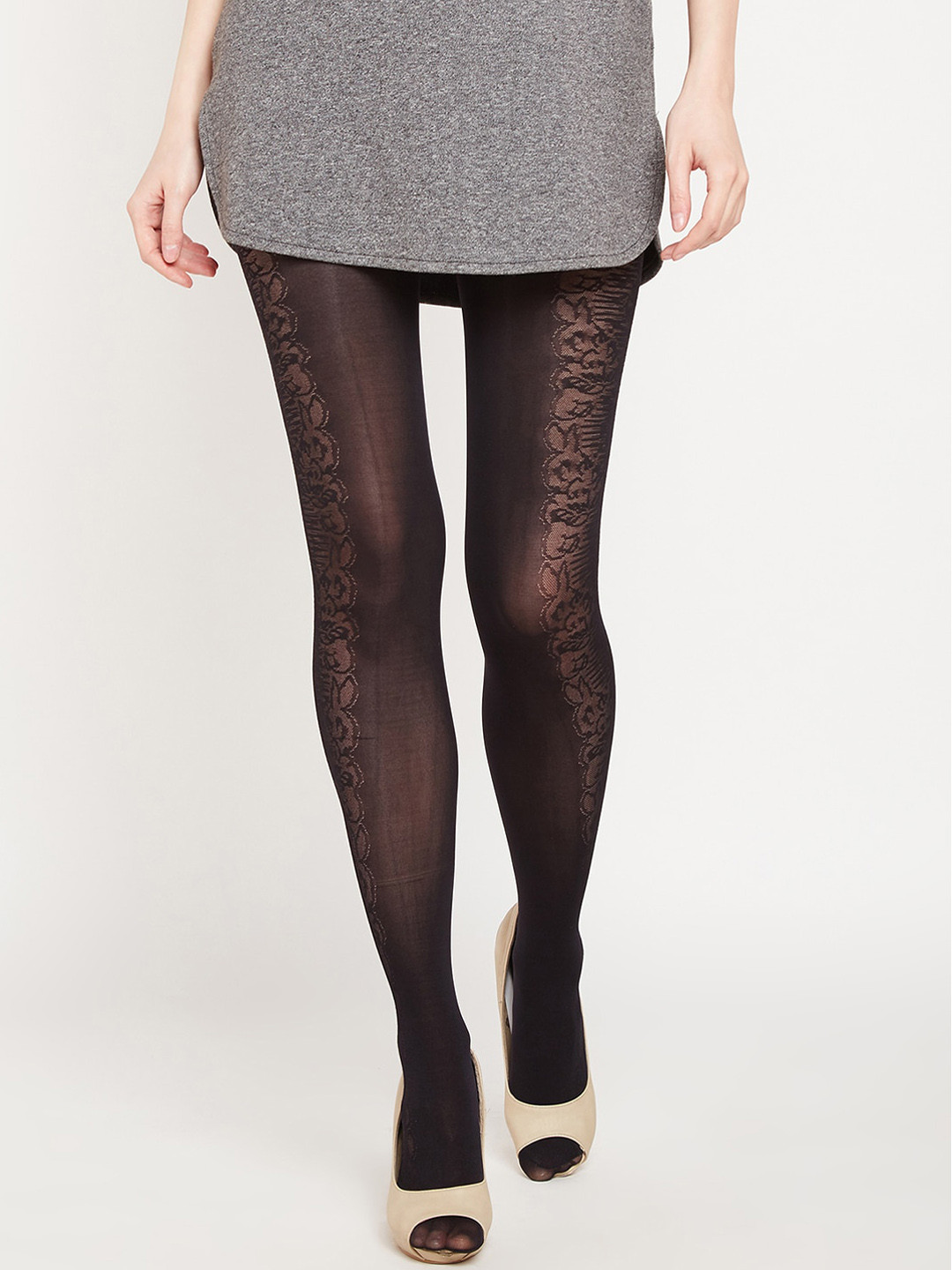Lebami Women Black Patterned Stockings