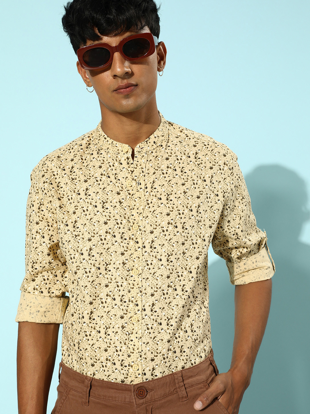 Moda Rapido Men Dusty Yellow  Cotton Love Is In The Air Flower Power Casual Shirt
