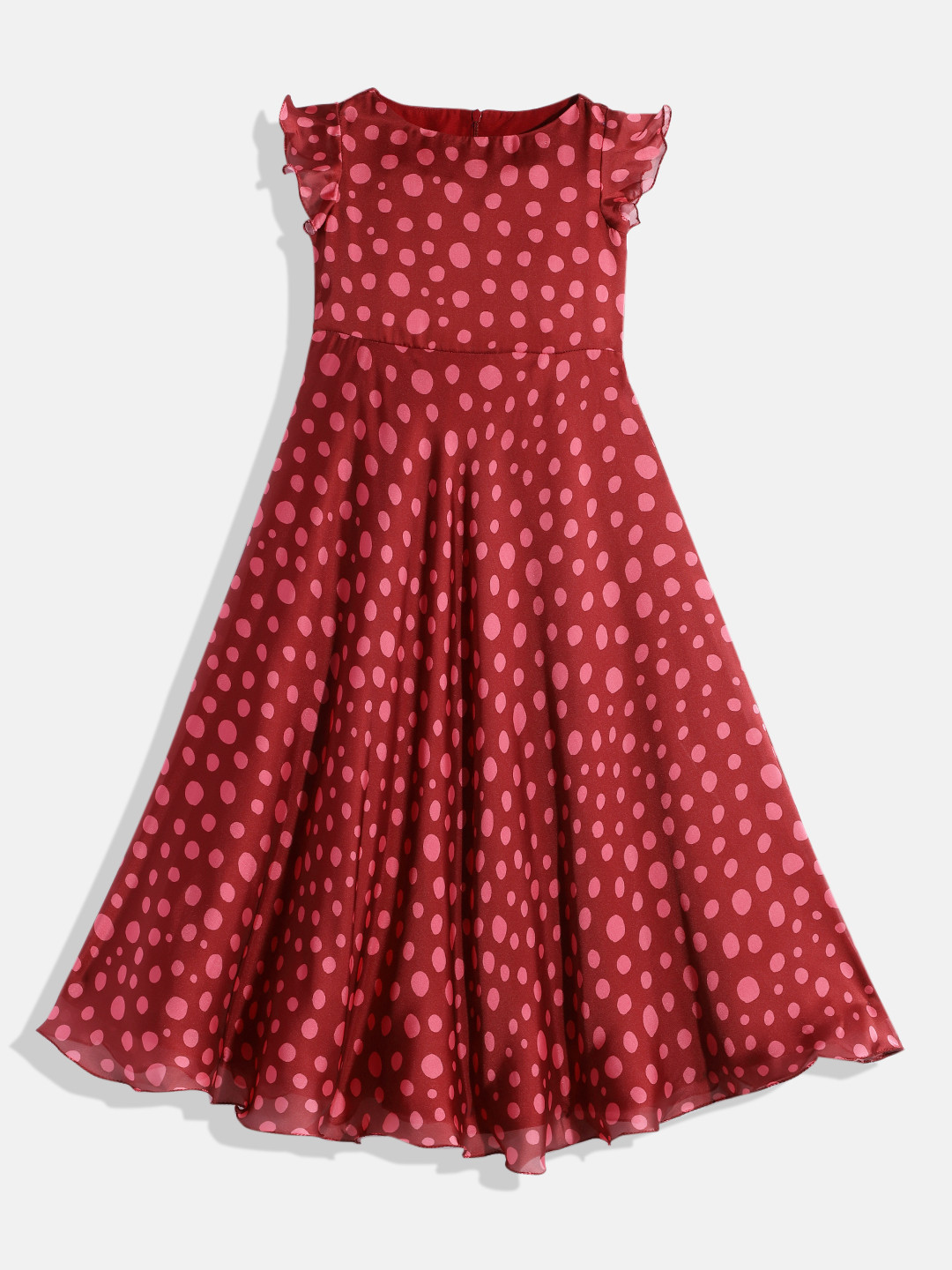 Ethnovog Girls Maroon  Pink Made To Measure Satin A-Line Dress