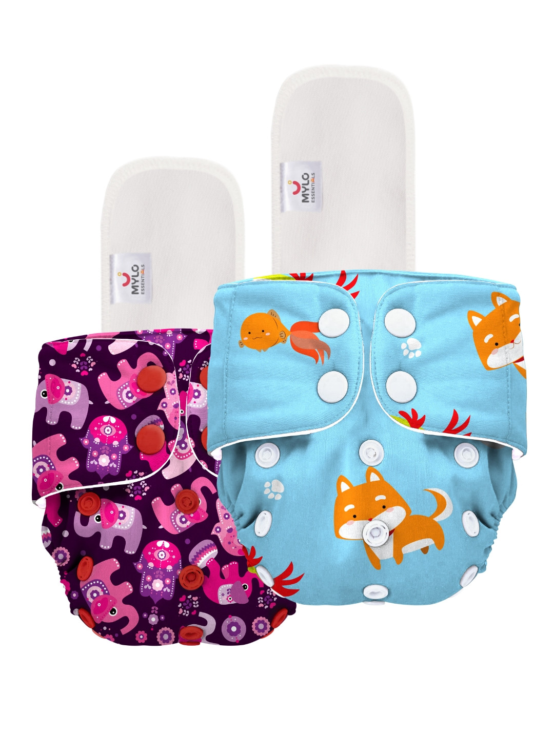 Mylo Kids Set of 2 Blue & Burgundy Washable & Reusable Cloth Diaper