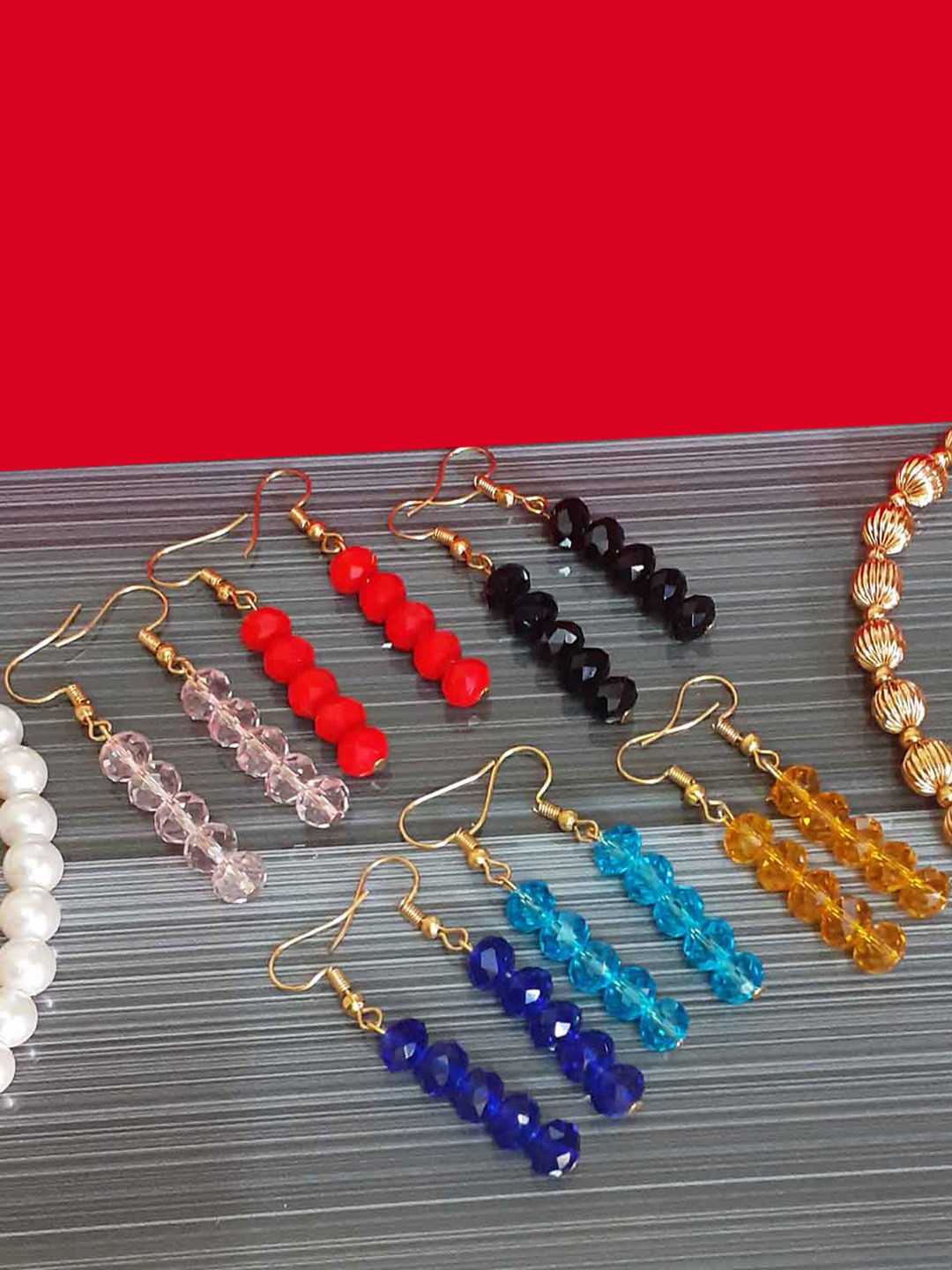 RICH AND FAMOUS Set of 6 Contemporary Crystal Stone Drop Earrings