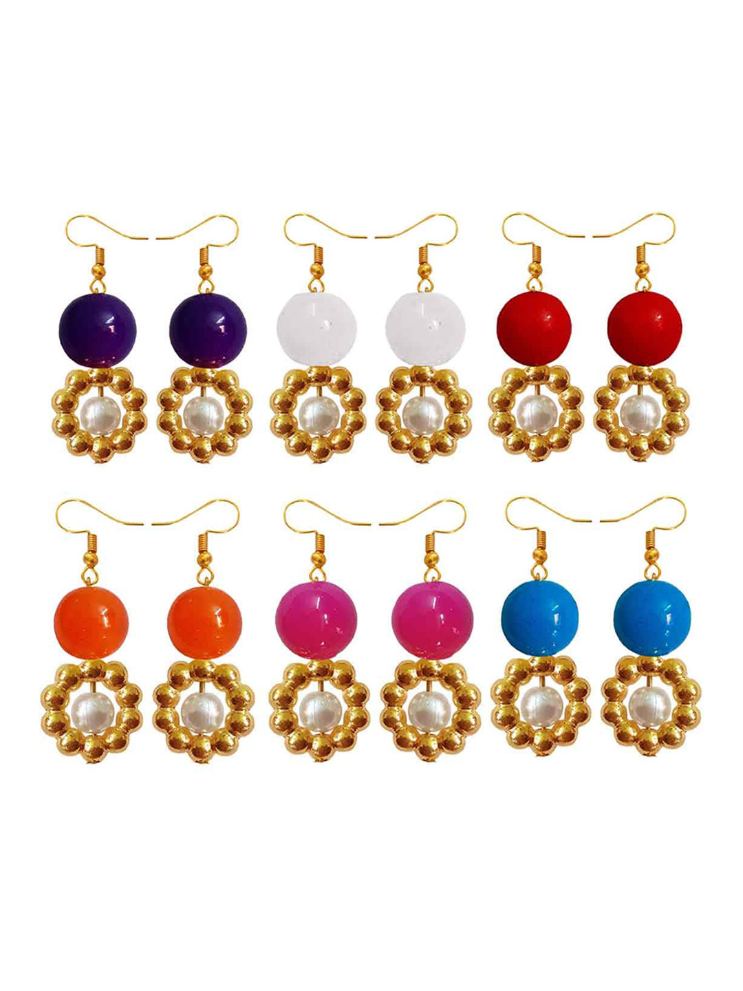 RICH AND FAMOUS Set Of 6 Gold-Plated Contemporary Pearl Drop Earrings