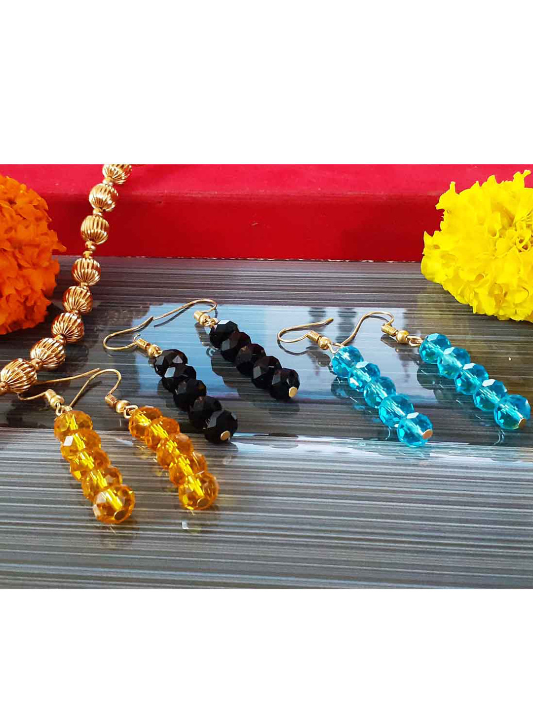 RICH AND FAMOUS Set Of 3 Crystal Pearl Contemporary Drop Earrings