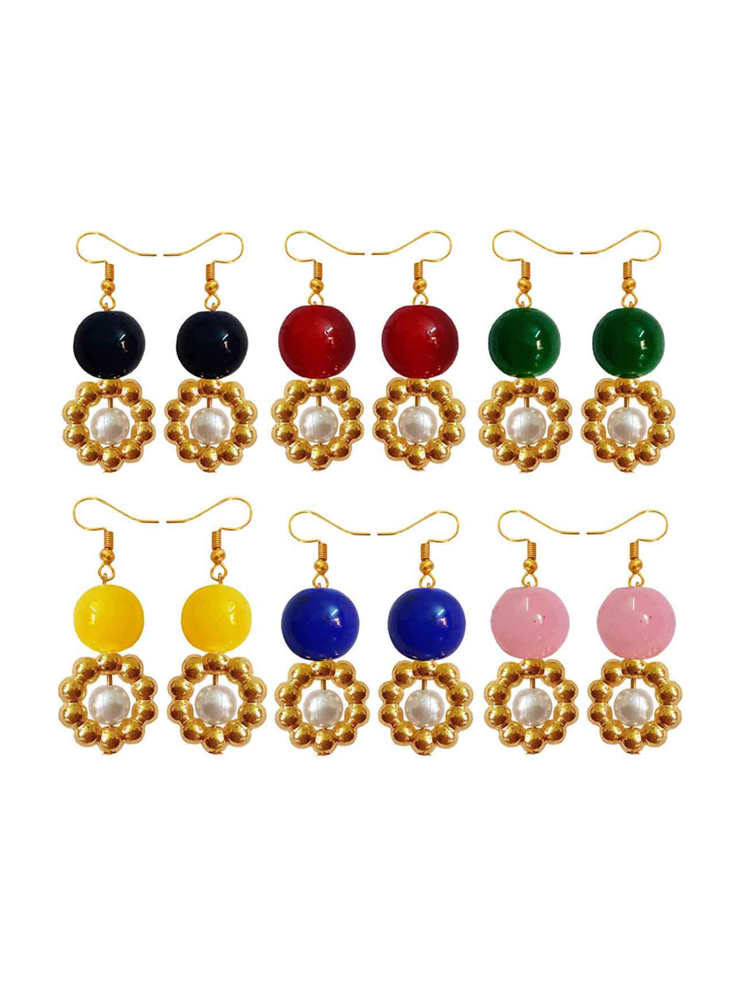 RICH AND FAMOUS Set Of 6 Gold-Plated Contemporary Pearl Drop Earrings