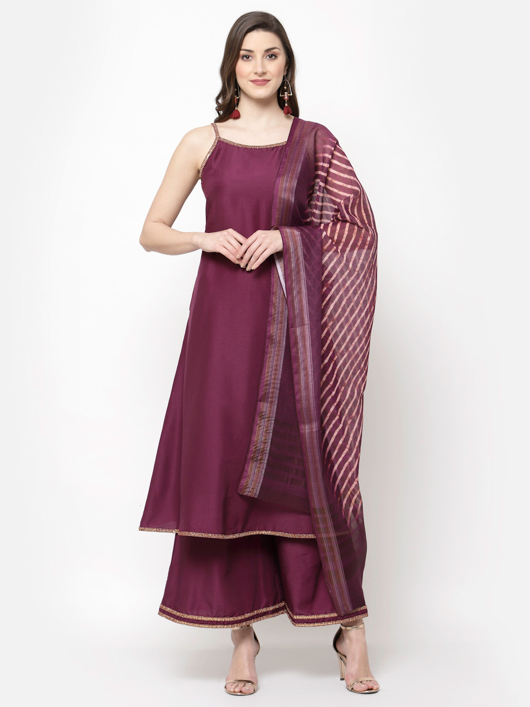 Myshka Women Maroon Ethnic Motifs Printed Kurta with Palazzos & Dupatta