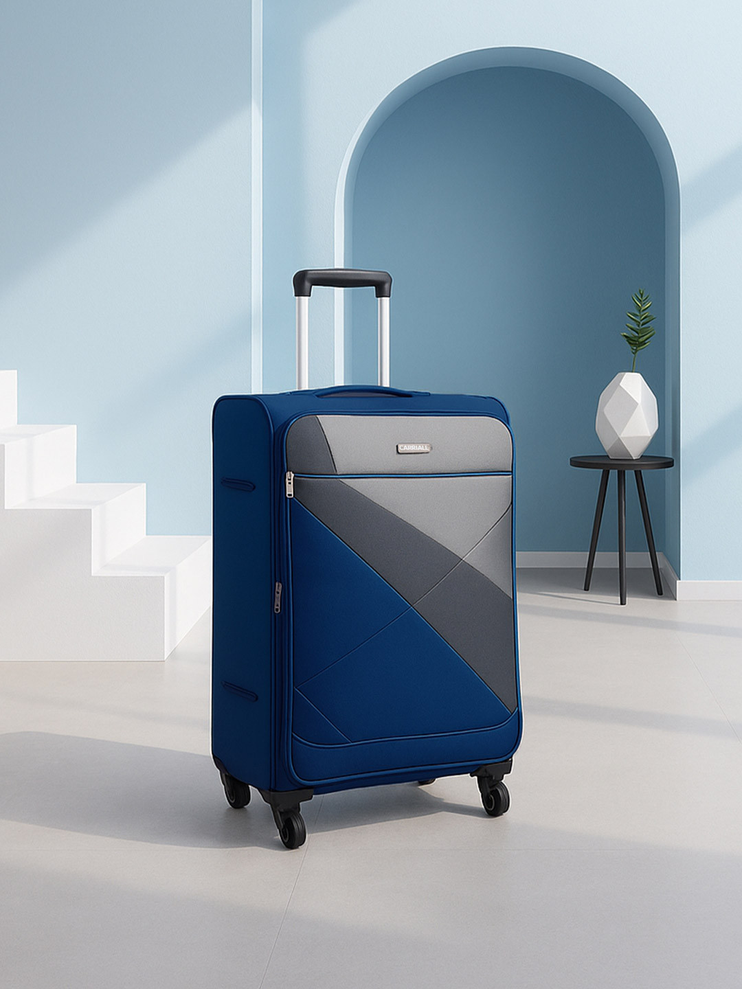 CARRIALL Blue & Grey Colourblocked Large Trolley Suitcase