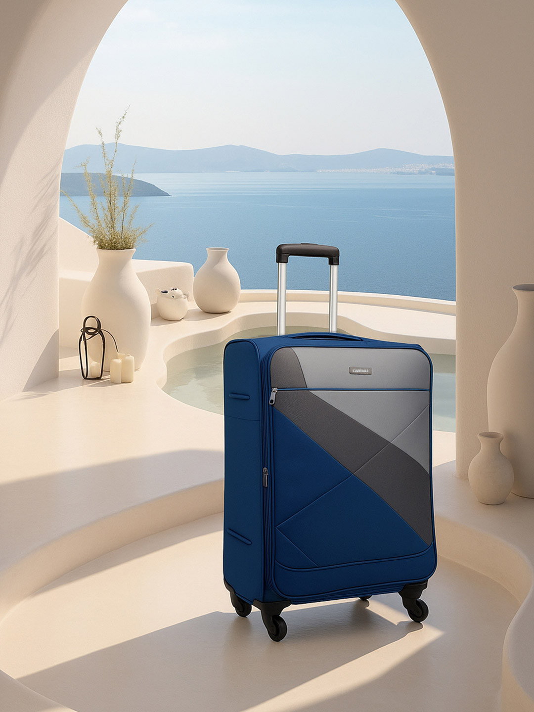 CARRIALL Navy Blue Solid Soft-Sided Cabin Trolley Suitcase