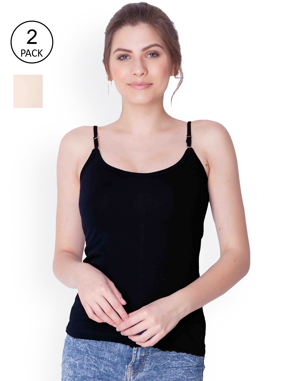 Buy Floret Cotton Camisole (Pack of 2) - White Black at Rs.418 online