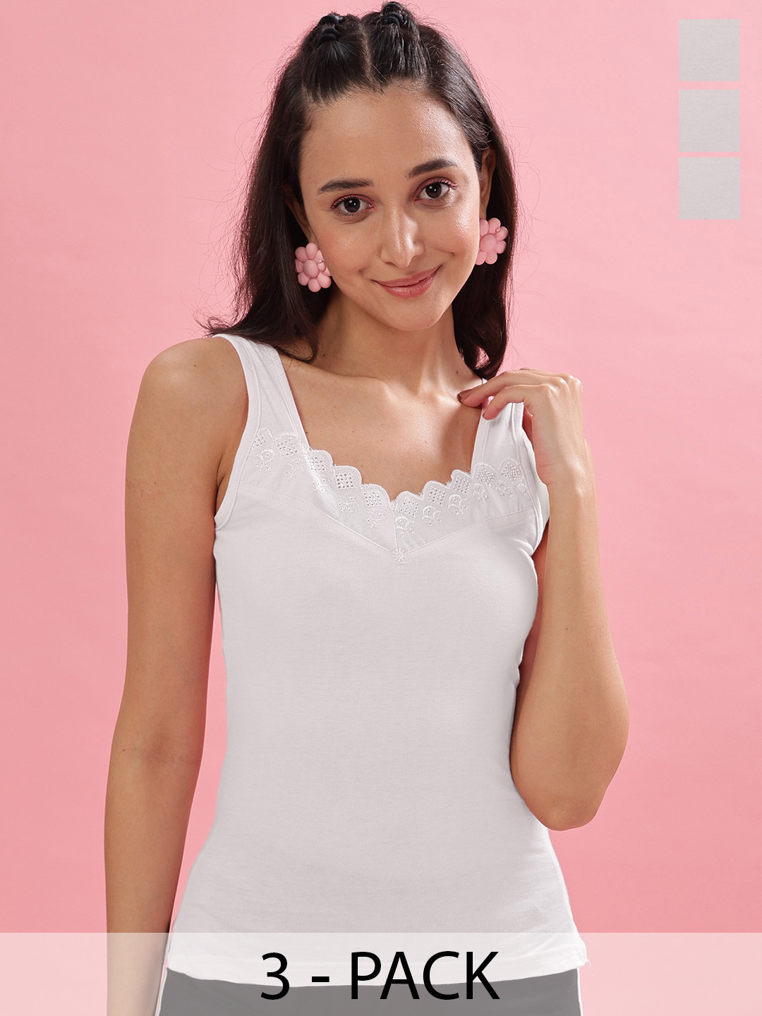 Dollar Missy Pack of 3  Combed Cotton Camisole MMBB-371-R3-WHT-PO3