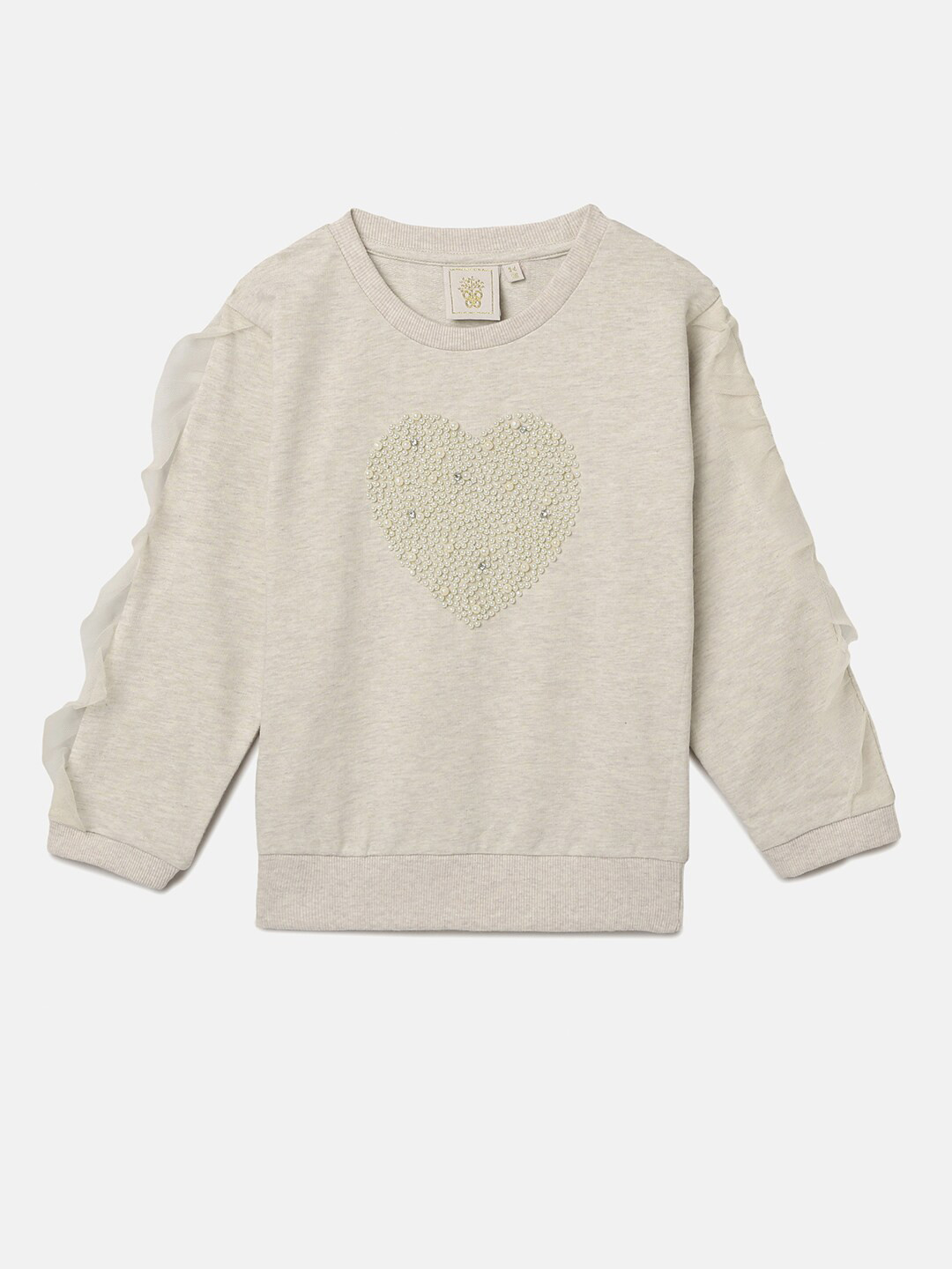 BYB PREMIUM Girls Beige Ruffle Embellished Cotton Sweatshirt