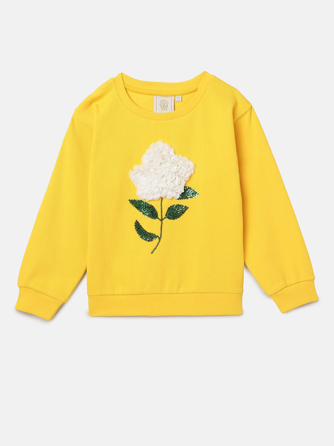 BYB PREMIUM Girls Yellow Self Design Pure Cotton Sweatshirt