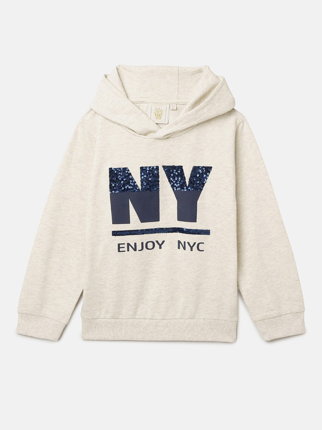 BYB PREMIUM Boys Beige Printed Hooded Sweatshirt