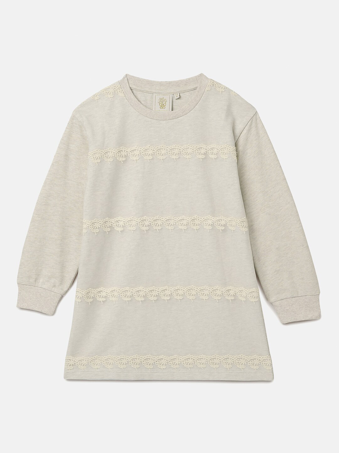 BYB PREMIUM Girls Beige Lace Inserted Pure Cotton Jumper Dress