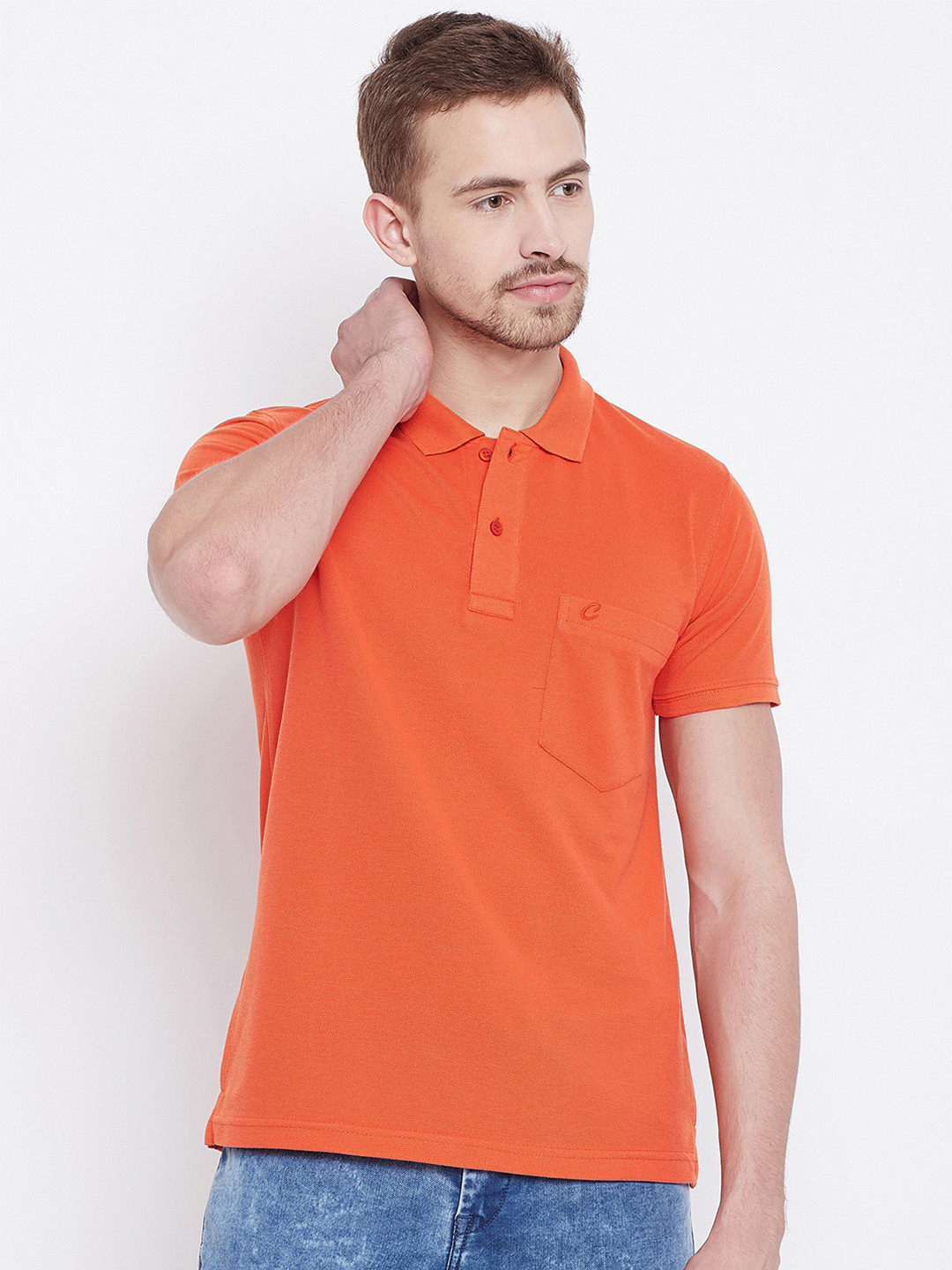 Camey Men Orange Polo Collar T-shirt