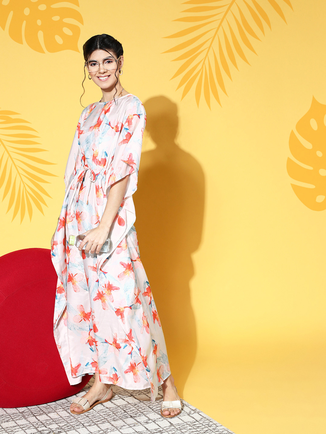 Athena Women Classic White Printed Kaftan Nightdress