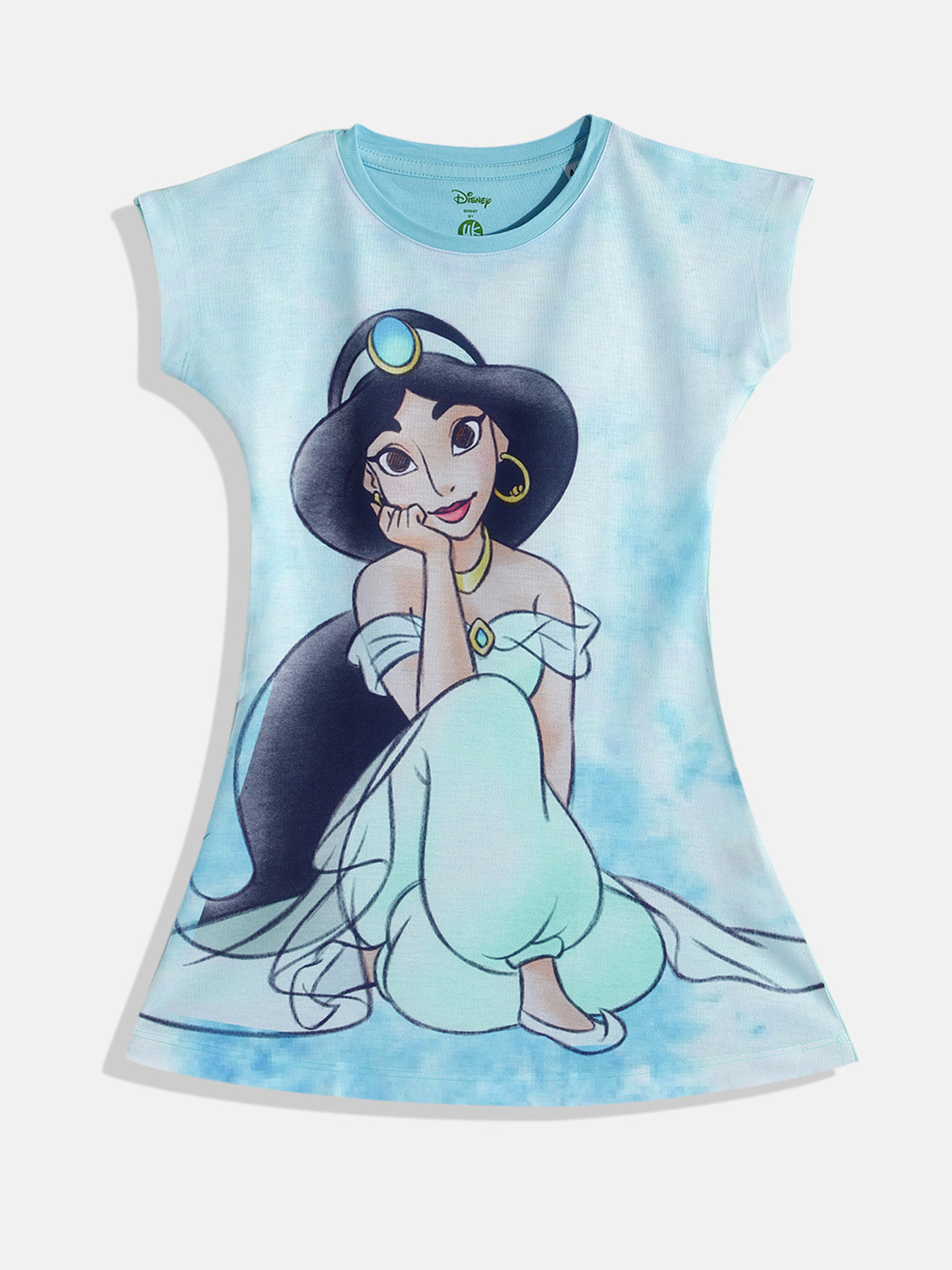 YK Disney Girls Blue & Beige Jamine Print A-Line Dress