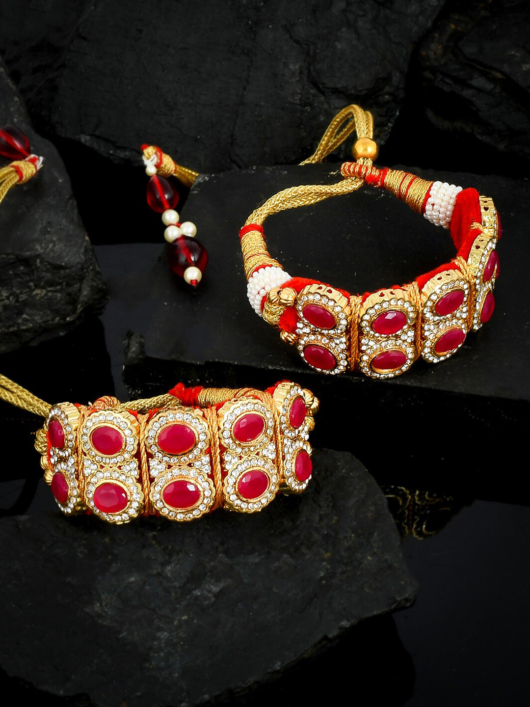 Silvermerc Designs Women Red & Gold-Plated Brass Armlet Bracelet