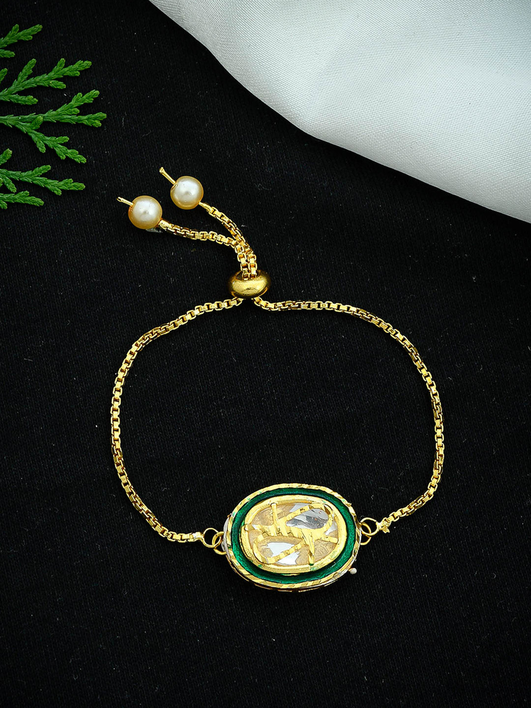 Silvermerc Designs Women Gold-Plated & Green Brass Handcrafted Charm Bracelet