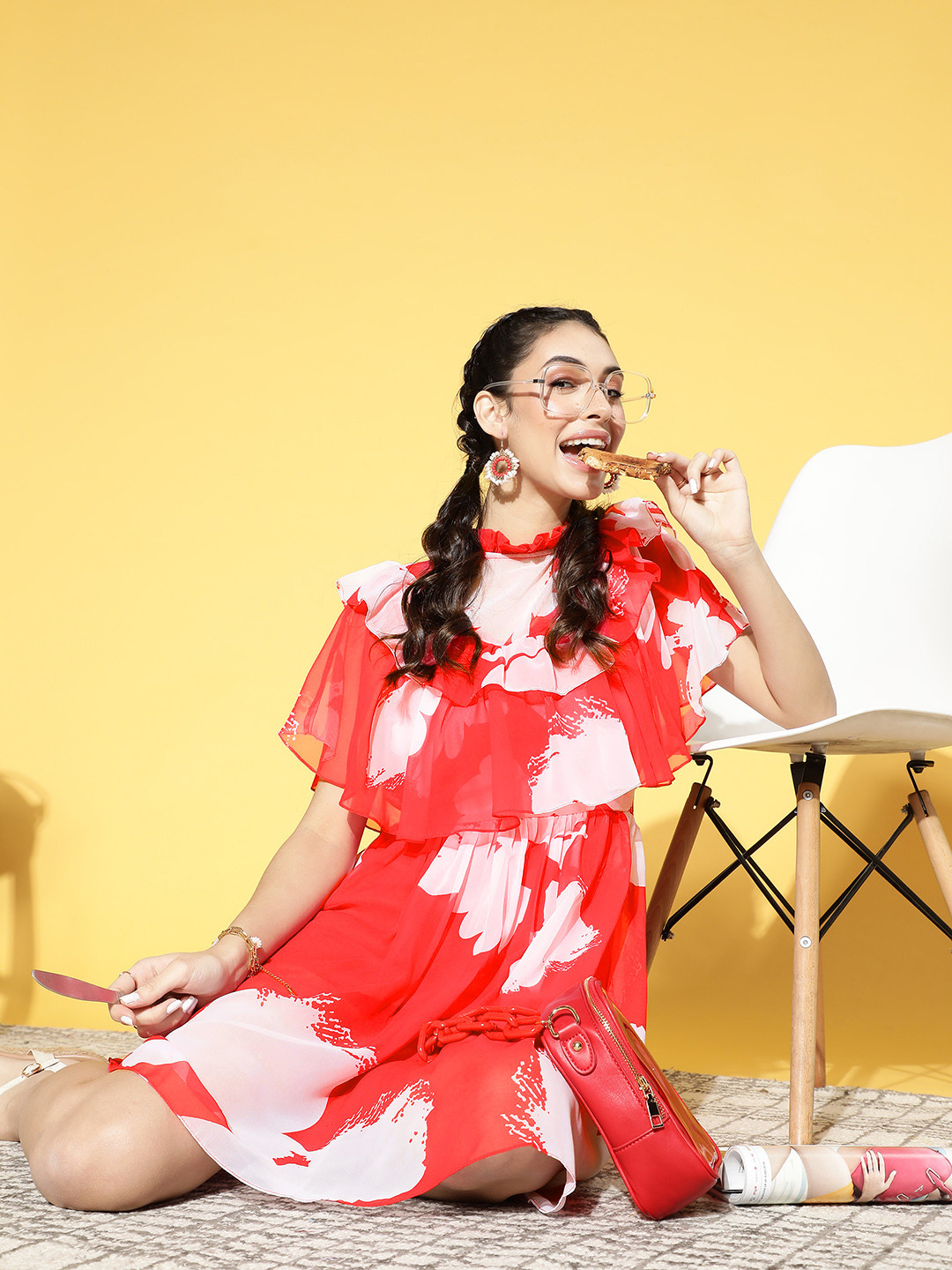 Athena Women Floral Volume Play A-Line Dress