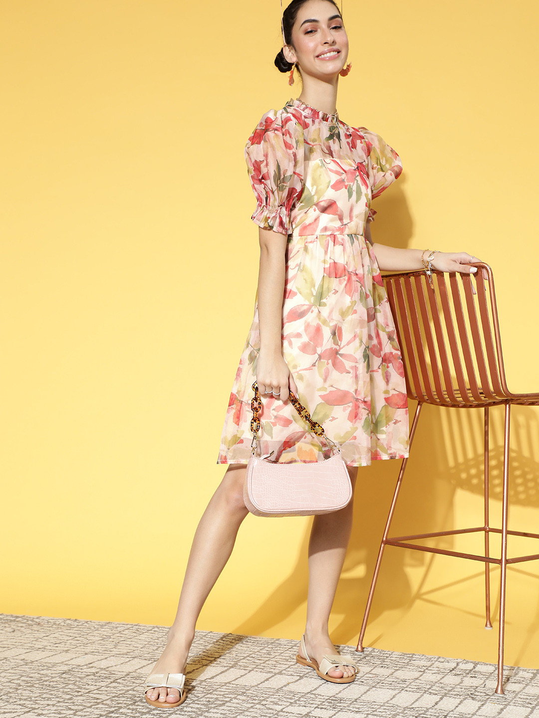 Athena Women Gorgeous Red Floral Volume Play Dress