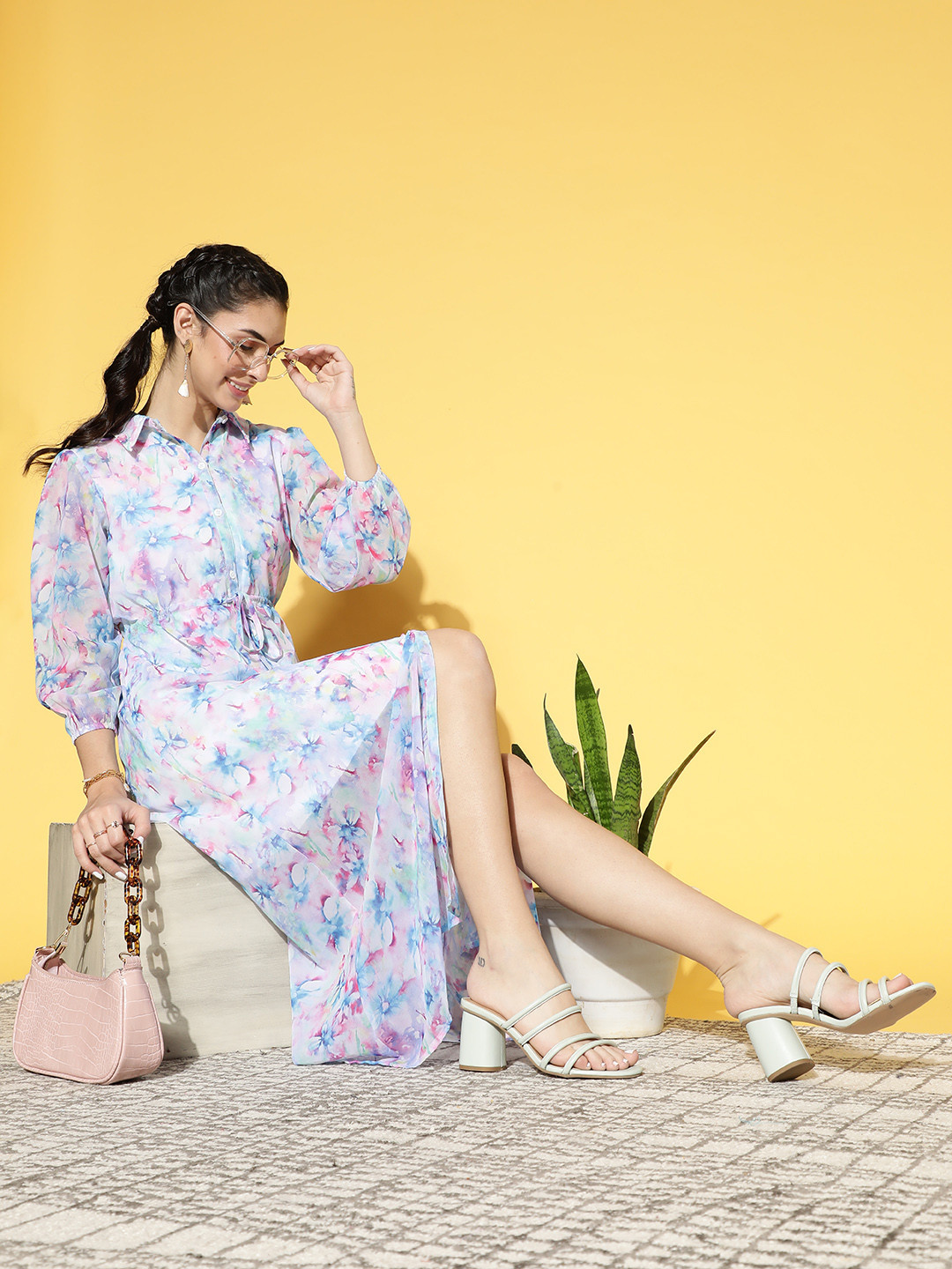 Athena Women Stunning Blue Floral Volume Play Dress