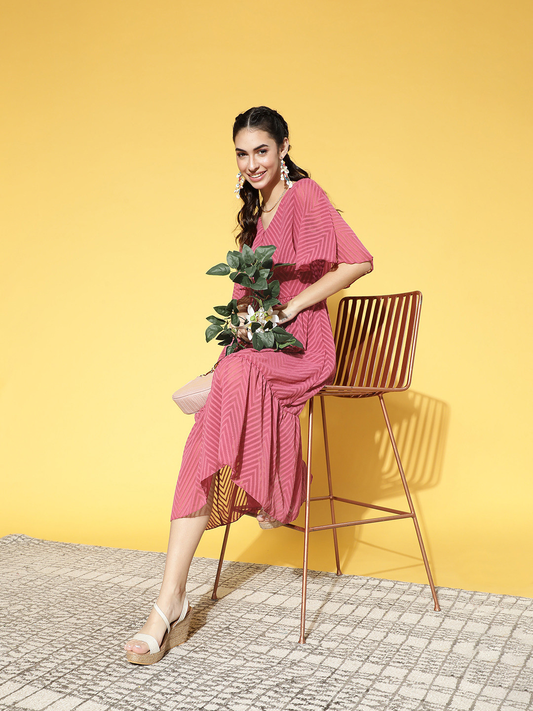 Athena Women Alluring Fuchsia Self-Design Volume Play Dress