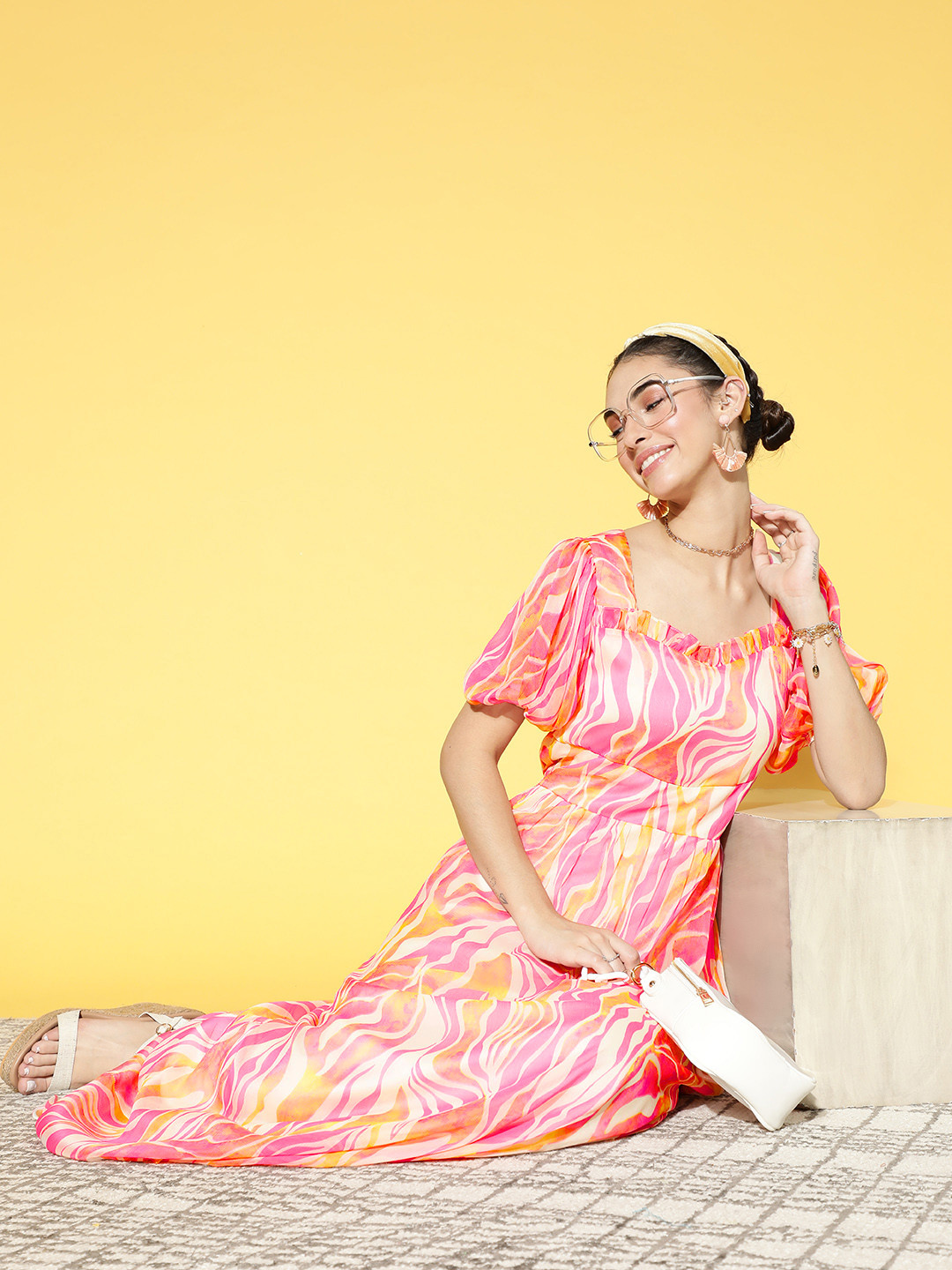 Athena Women Pretty Pink Floral Volume Play Dress