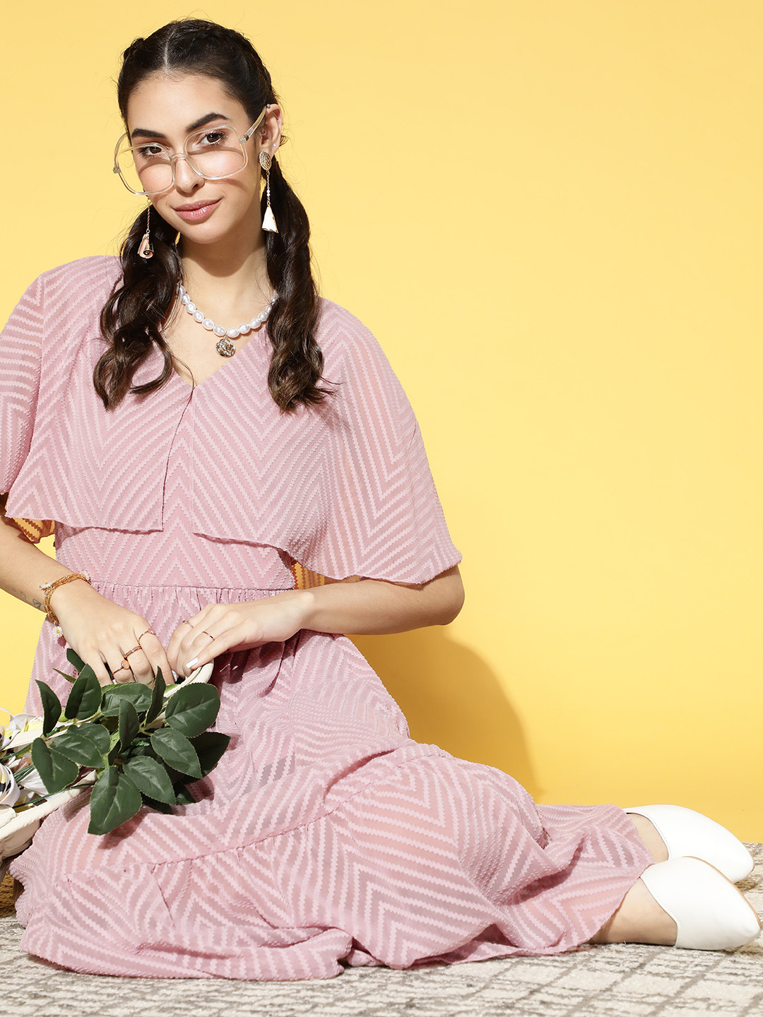 Athena Women Pretty Pink Self-Design Volume Play Dress