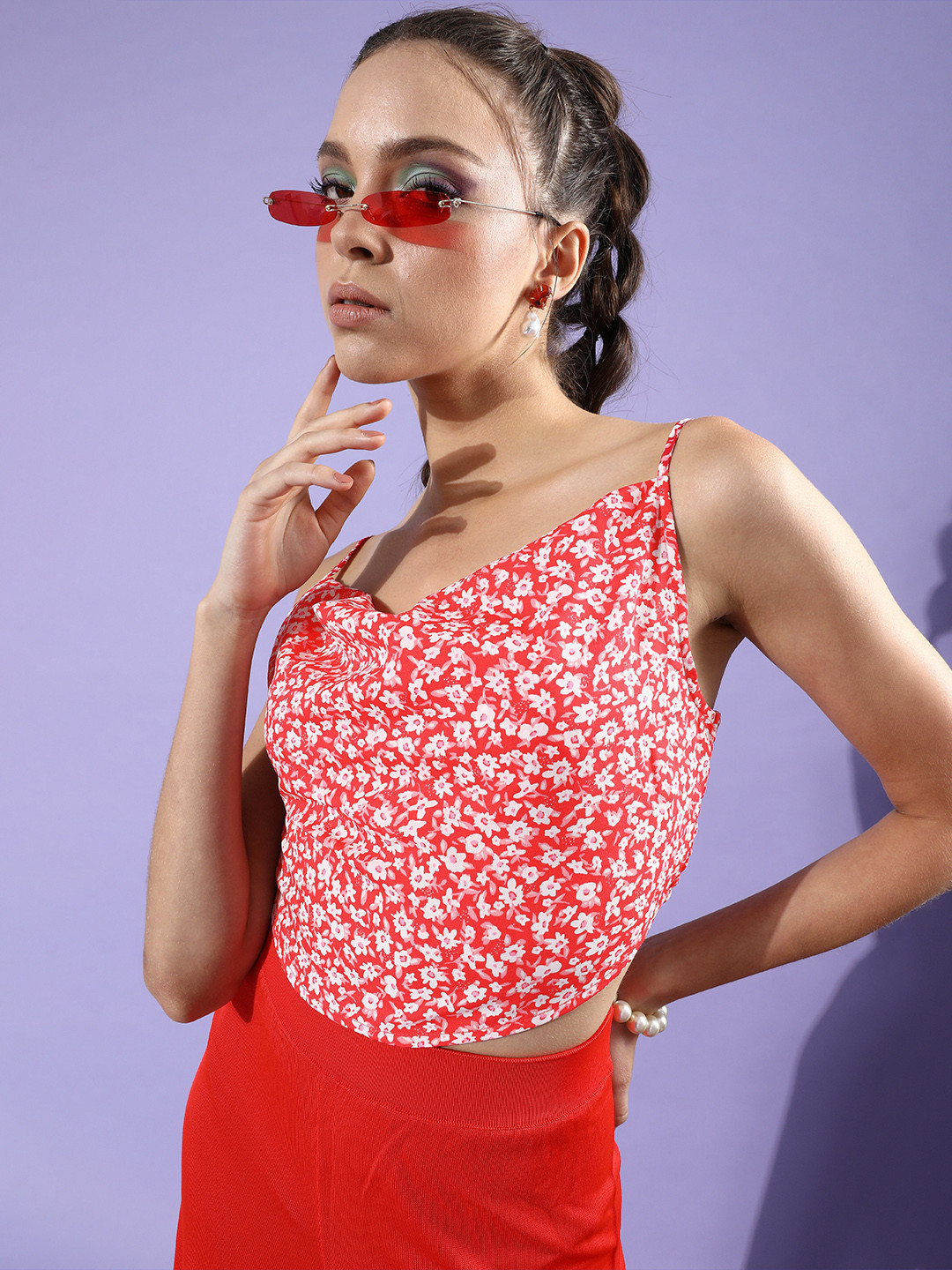 EVERYDAY by ANI Women Gorgeous Red Floral Scarf Top