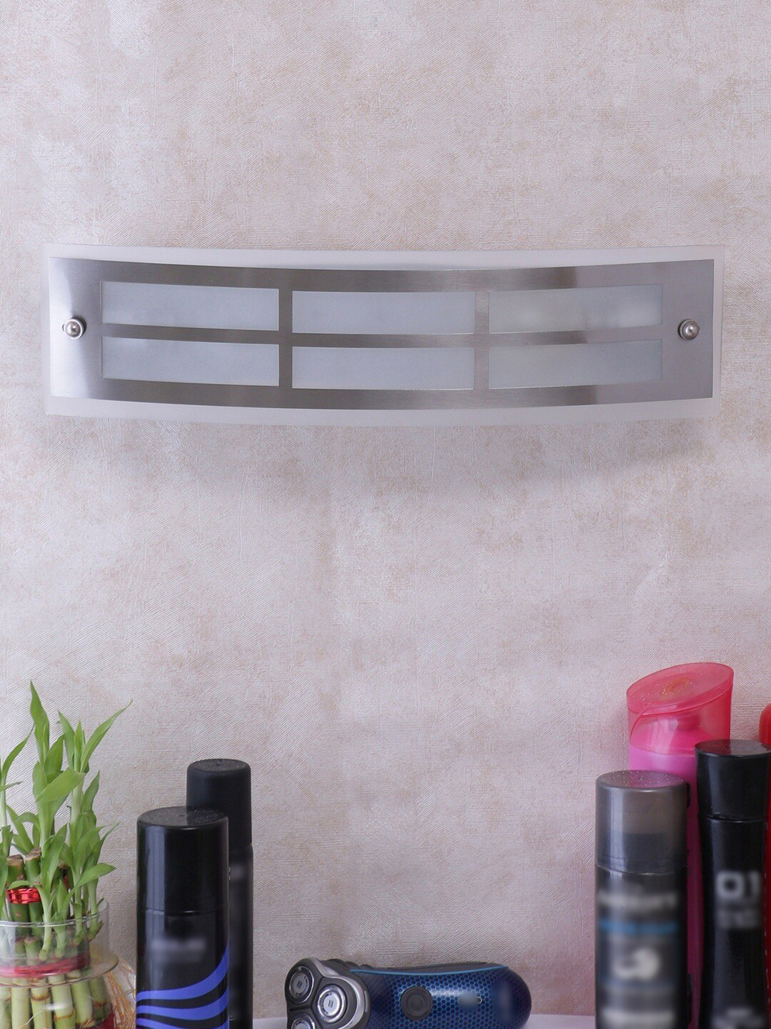Devansh Silver Toned & Teal Frosted Glass Bath Light