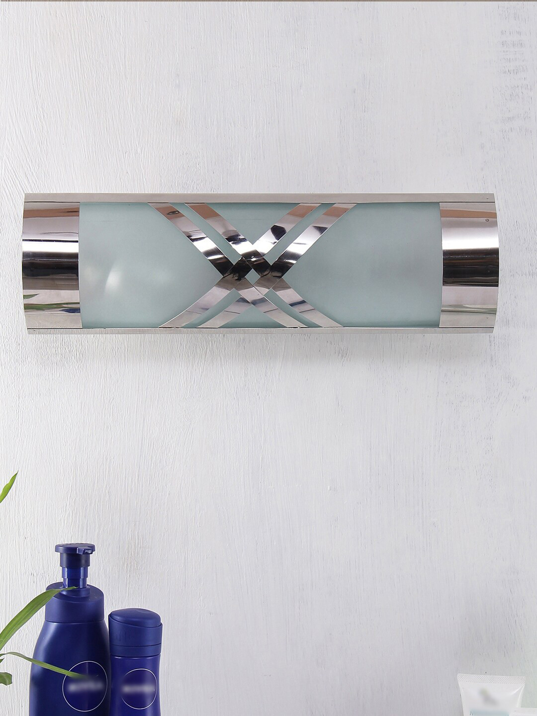 Devansh Silver Steel Cross Frosted Bathroom Light