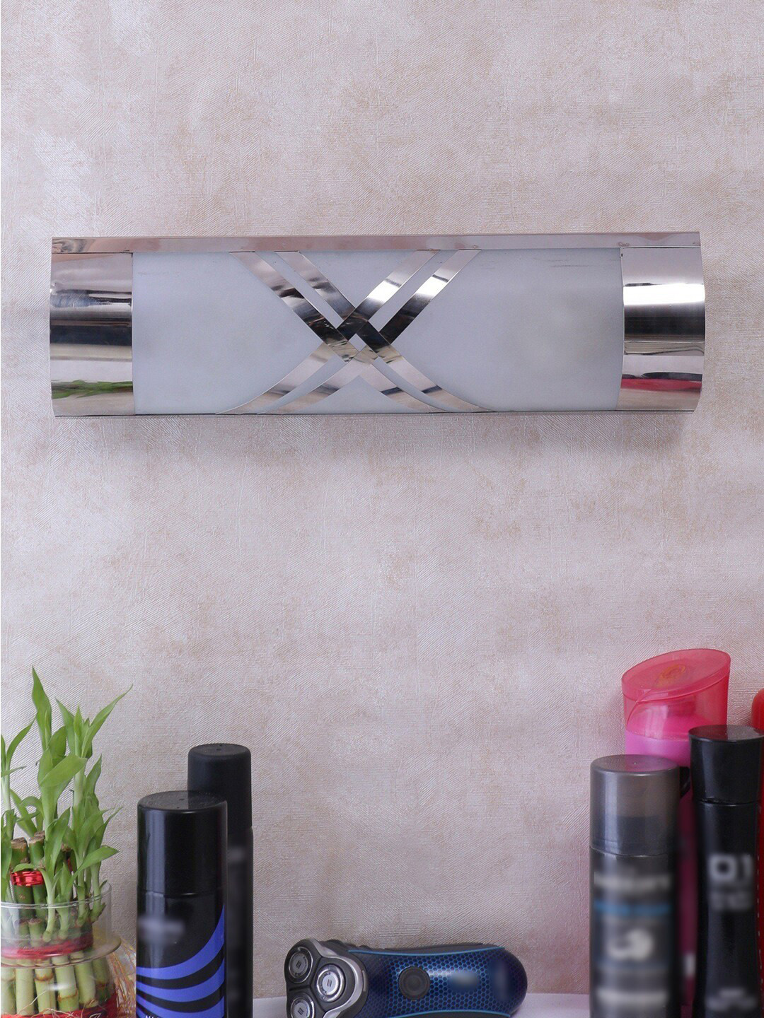 Devansh Off-White & Steel Patterned Bathroom Light