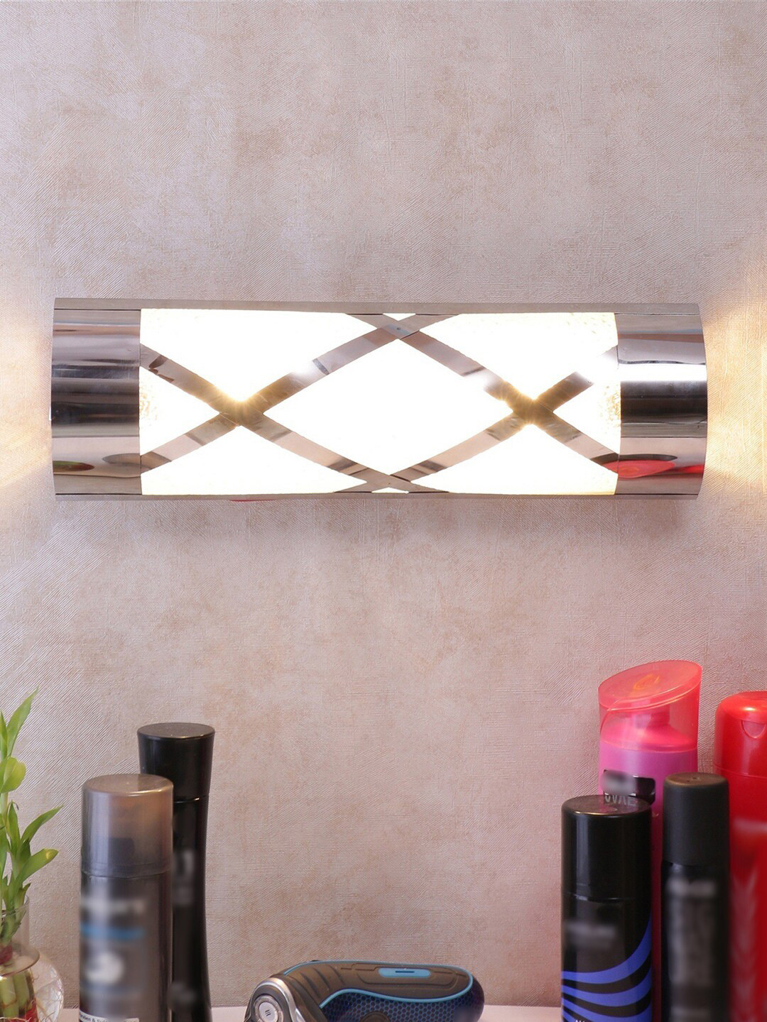 Devansh Silver Toned & Teal Frosted Glass Bath Light