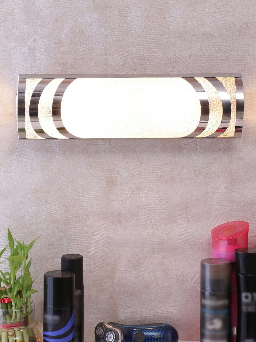 Devansh Off-White & Steel Patterned Bathroom Light