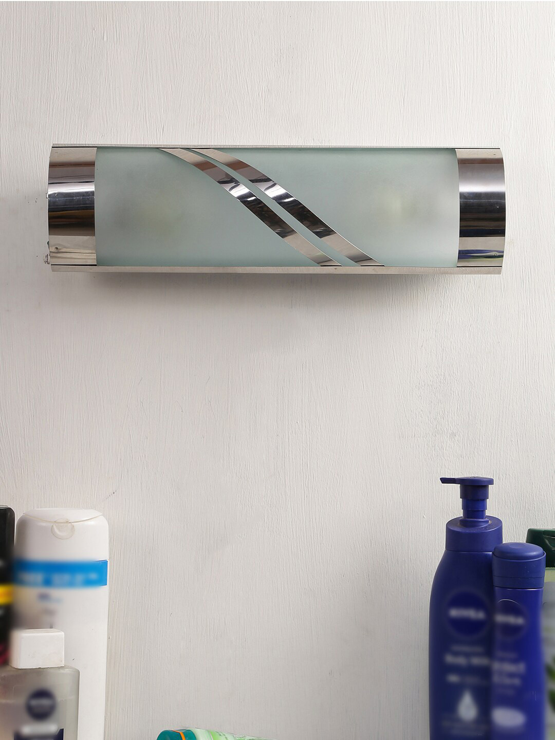 Devansh Silver Toned & Teal Frosted Glass Bath Light