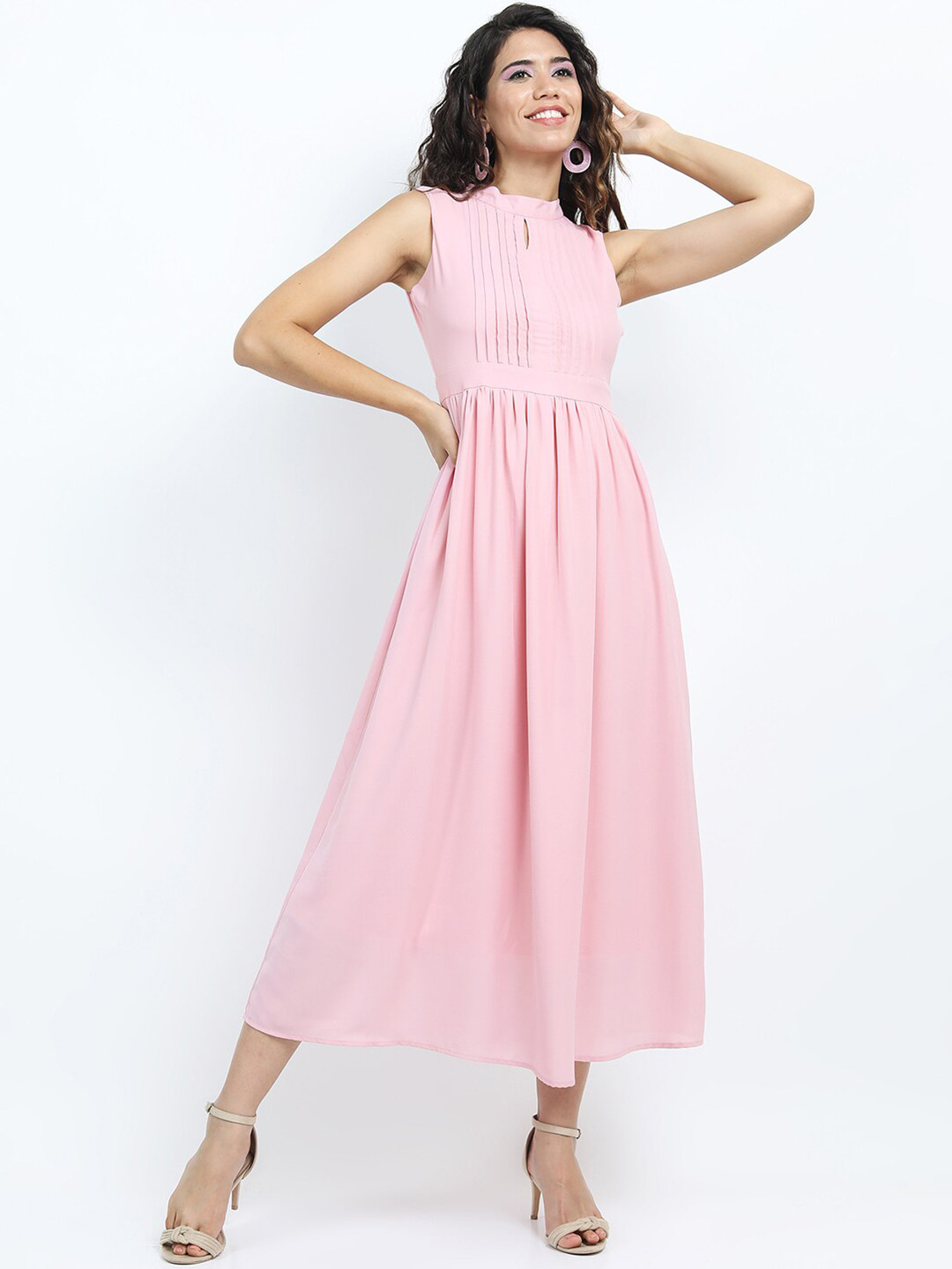 Tokyo Talkies Pink Keyhole Neck Maxi Dress