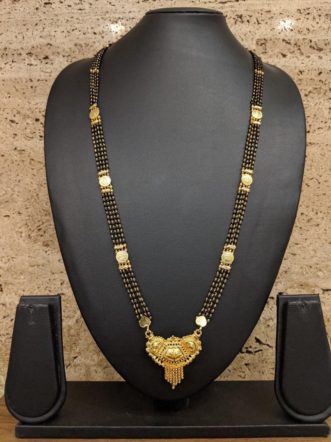 Digital Dress Room Gold-Plated Black Beaded & Design Detailed Mangalsutra