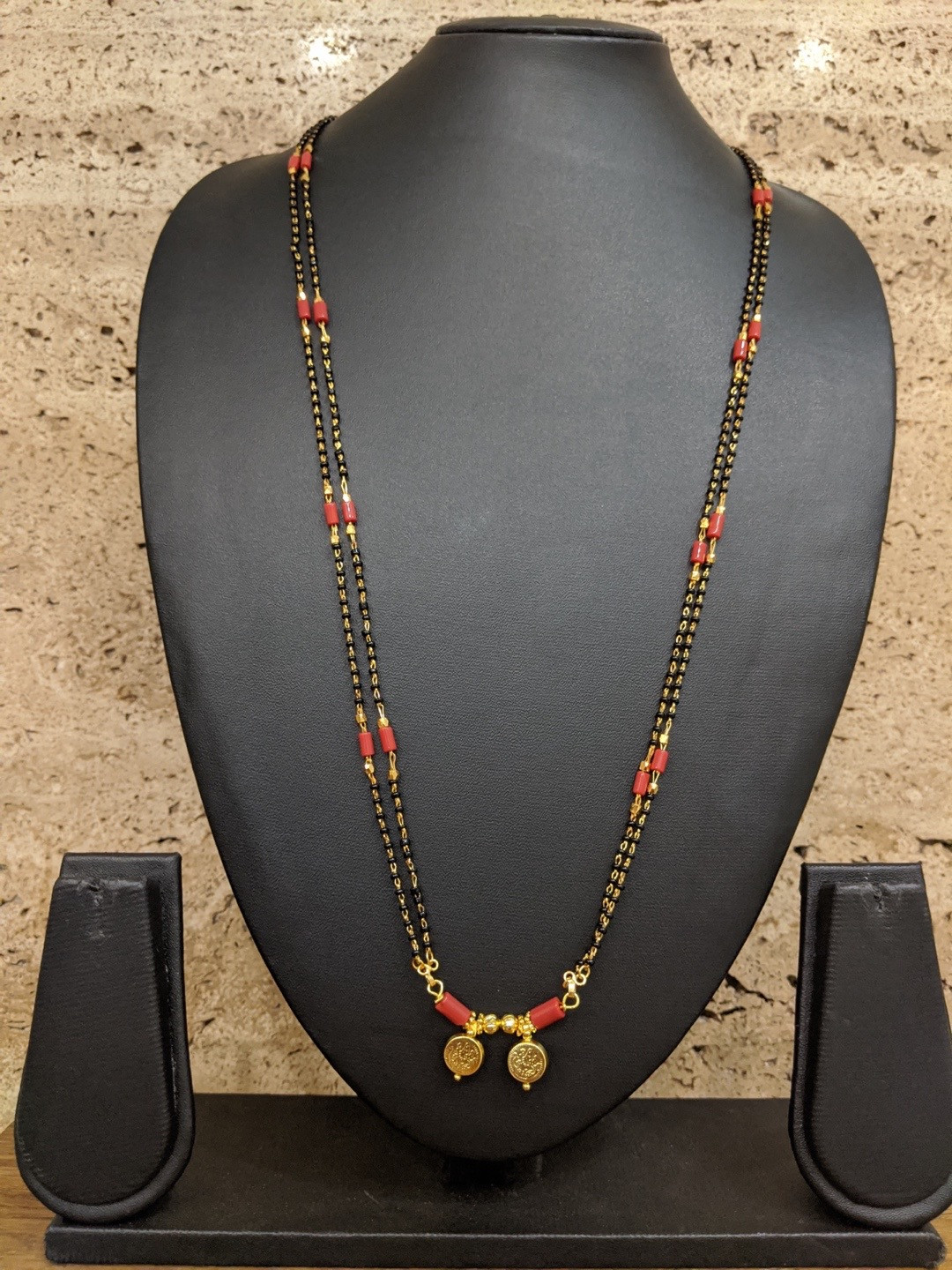 Digital Dress Room Gold-Plated Black & Orange Beaded Mangalsutra