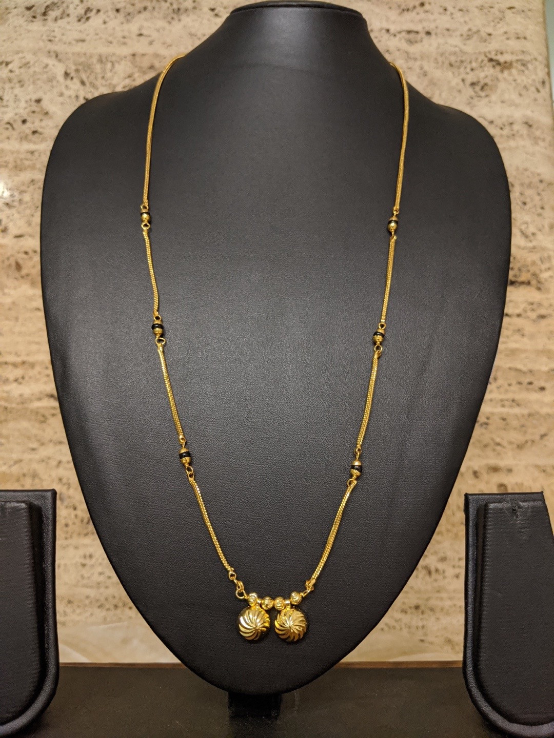 Digital Dress Room Women Gold-Plated Black Beaded Mangalsutra