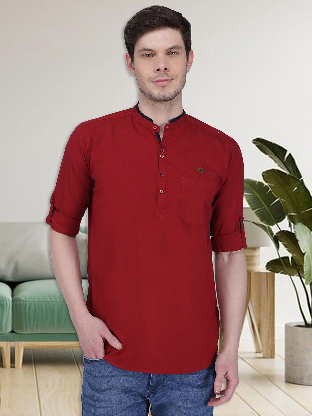 Kuons Avenue Men Maroon Short Kurta