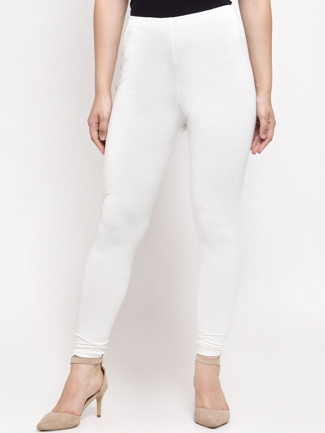 GRACIT Women White Solid Ankle-Length Cotton Lycra Leggings