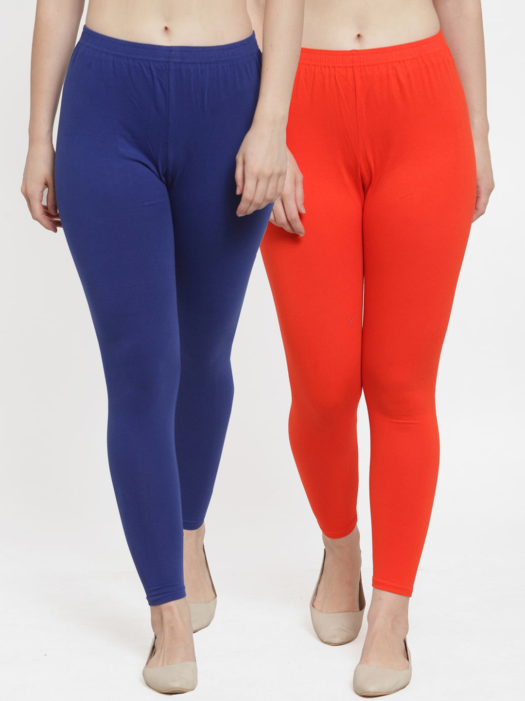 GRACIT Women Blue & Red Pack Of 2 Solid Ankle-Length Leggings