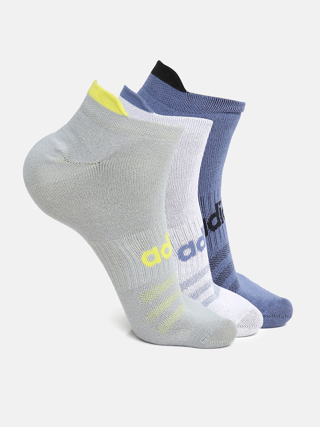 ADIDAS Men White   Blue Pack of 3 Patterned Low Cut Socks